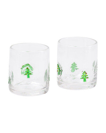 Set Of 2 Christmas Tree Clear Double Old Fashioned Glasses | TJ Maxx