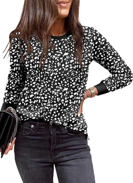 BLENCOT Women Long Sleeve Shirts Crewneck Leopard Print Casual Tunic Lightweight Fall Sweatshirts... | Amazon (US)