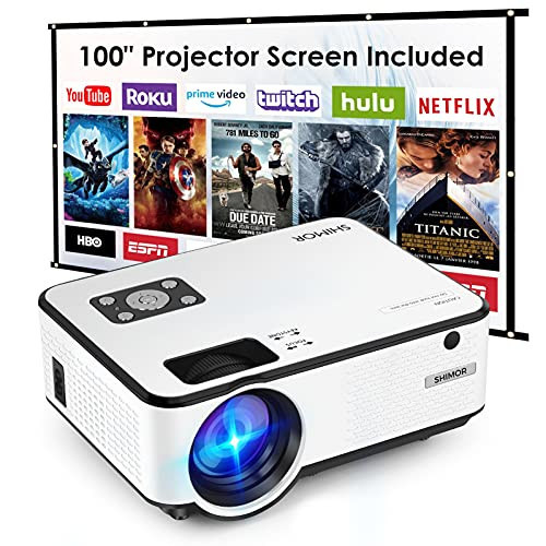 Mini Projector, SHIMOR C9 7500L HD Outdoor Movie Projector with 100 Inch Projector Screen, 1080P Supported Compatible with TV Stick, Video Games, HDMI, USB, AUX, AV, PS4, Laptop, Smartphone | Amazon (US)