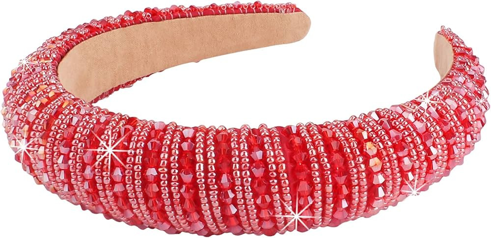 Wecoe Red Headband Fashion Rhinestone Headband Women Padded Headband Cute Fancy Bling Diamond Spa... | Amazon (US)