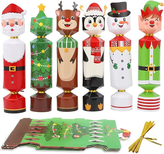 24 Packs DIY Christmas Cracker Kit No Snap Xmas Party Table Favors Snowflake Reindeer Christmas P... | Amazon (US)