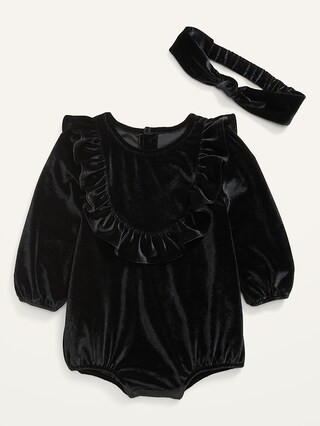Ruffled Velvet Bubble One-Piece & Headband Set for Baby | Old Navy (US)