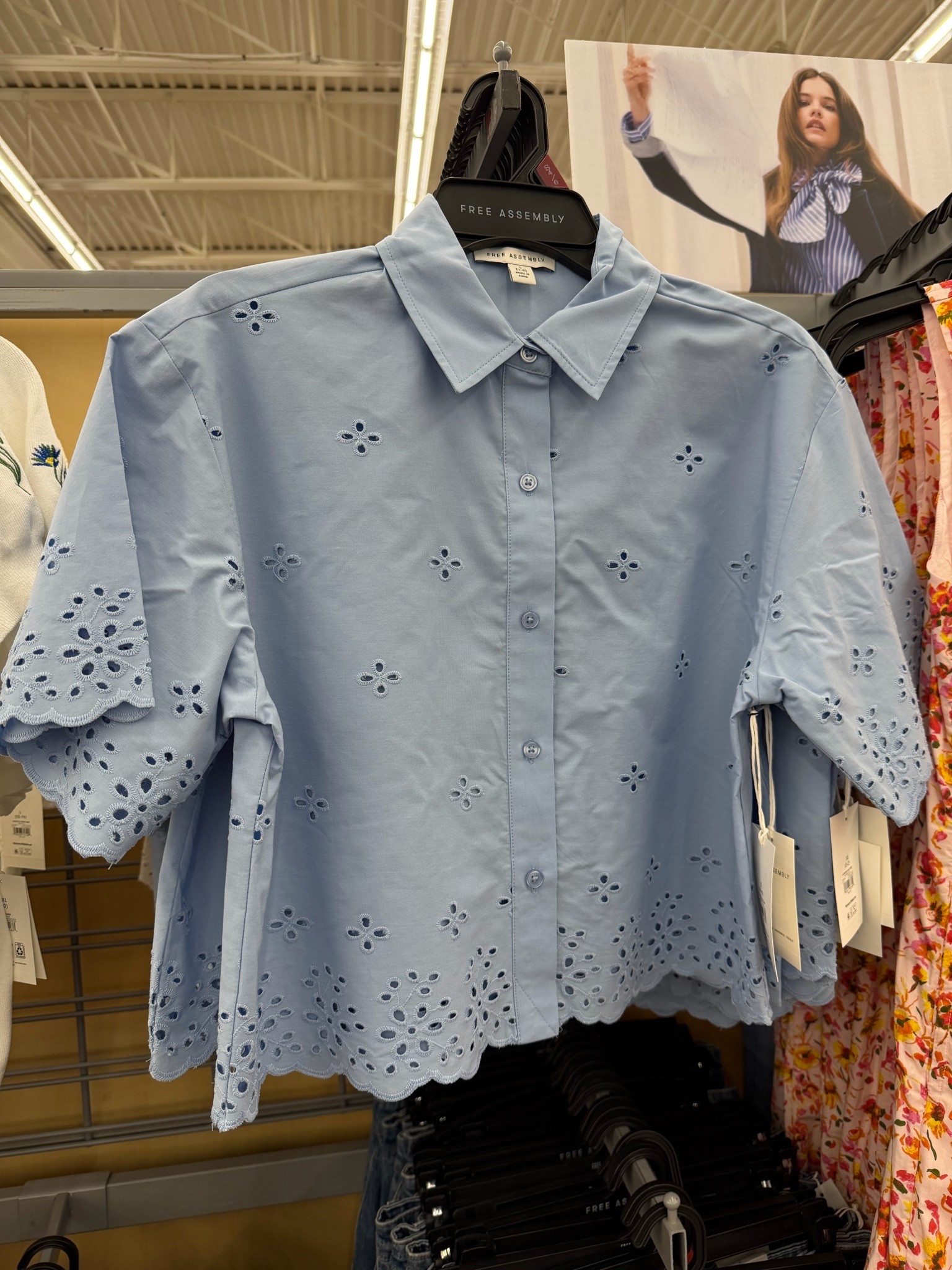 Eyelet cotton button down crop shirt at Walmart in blue or white. #walmartfashion

#LTKOver40