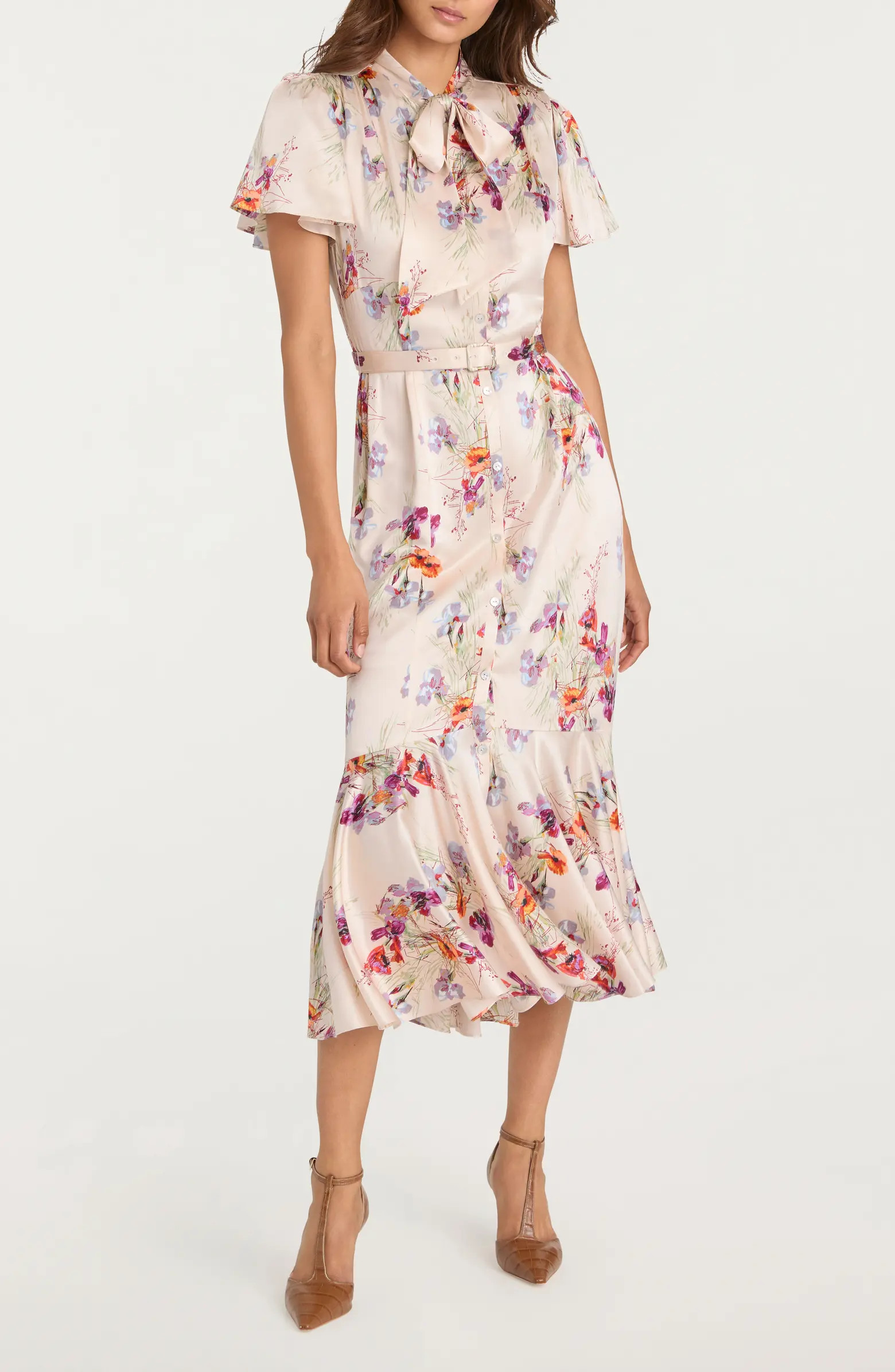 Iris Bouquet Willow Tie Neck Midi Dress | Nordstrom