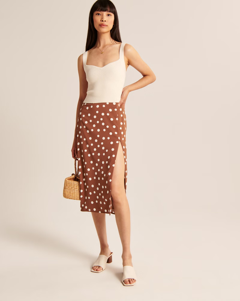 Women's Dipped Waist Midi Skirt | Women's Bottoms | Abercrombie.com | Abercrombie & Fitch (US)