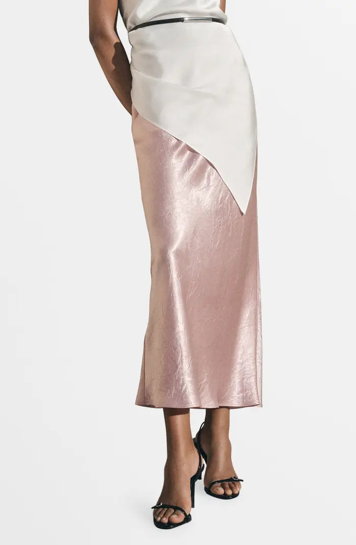 MANGO Crinkled Satin Midi Skirt | Nordstrom | Nordstrom