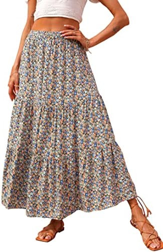 KIRUNDO Maxi Skirts for Women 2026 Summer Boho Floral High Waist Casual Flowy Long Skirt Beach Va... | Amazon (US)