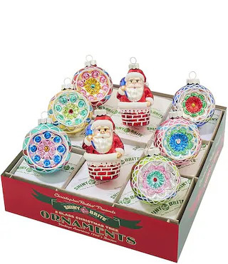Christopher Radko Shiny Brite Christmas Confetti Santa & Reflector Round Glass Ornaments, Set of ... | Dillard's