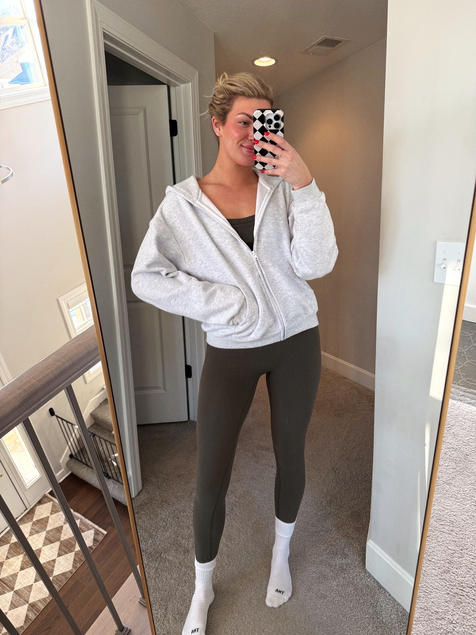 Casual ootd. I worked out / worked and ran errands in this! Everything is true to size. These leggings have no front seam which I love. Obsessed with this material  

#LTKFitness #LTKActive