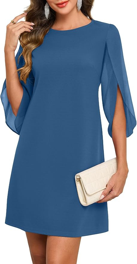 oten Women's 2026 Flutter Sleeve Cocktail Dress Crew Neck Chiffon Formal Wedding Guest Party Shor... | Amazon (US)