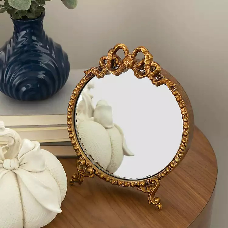 Gold Bow Beaded Tabletop Mirror | Kirklands
