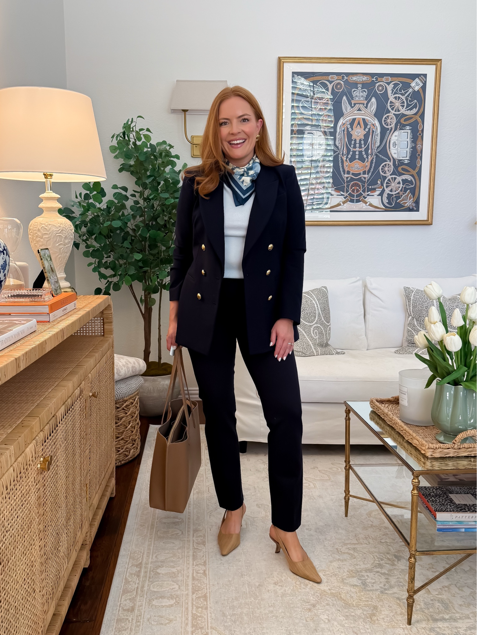 Classic work outfit you can always rely on 👏 A navy blazer + tailored pants is one of those go-to business casual looks that never fails. Added a scarf for a polished touch that makes this feel styled (not boring).

Fit notes: Blazer has a tailored fit (size up if between). Pants are slim-fit with stretch—great for all-day wear. Heels are true to size.

Everything linked in this LTK post 🤍

#workwearstyle #businesscasualoutfit #workingmomstyle #officeoutfit #springworkwear

#LTKWorkwear #LTKgrwm #LTKmomlife