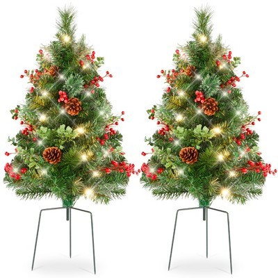 Best Choice Products Set of 2 24.5in Outdoor Pathway Christmas Trees Decor w/ LED Lights, Berries, Pine Cones, Ornaments | Target