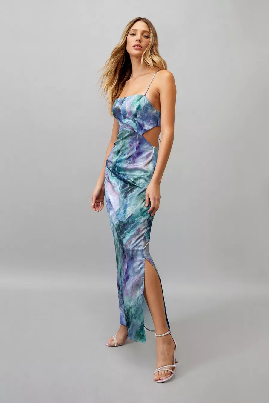Strappy Marble Printed Tie Back Maxi Dress | Nasty Gal (US)