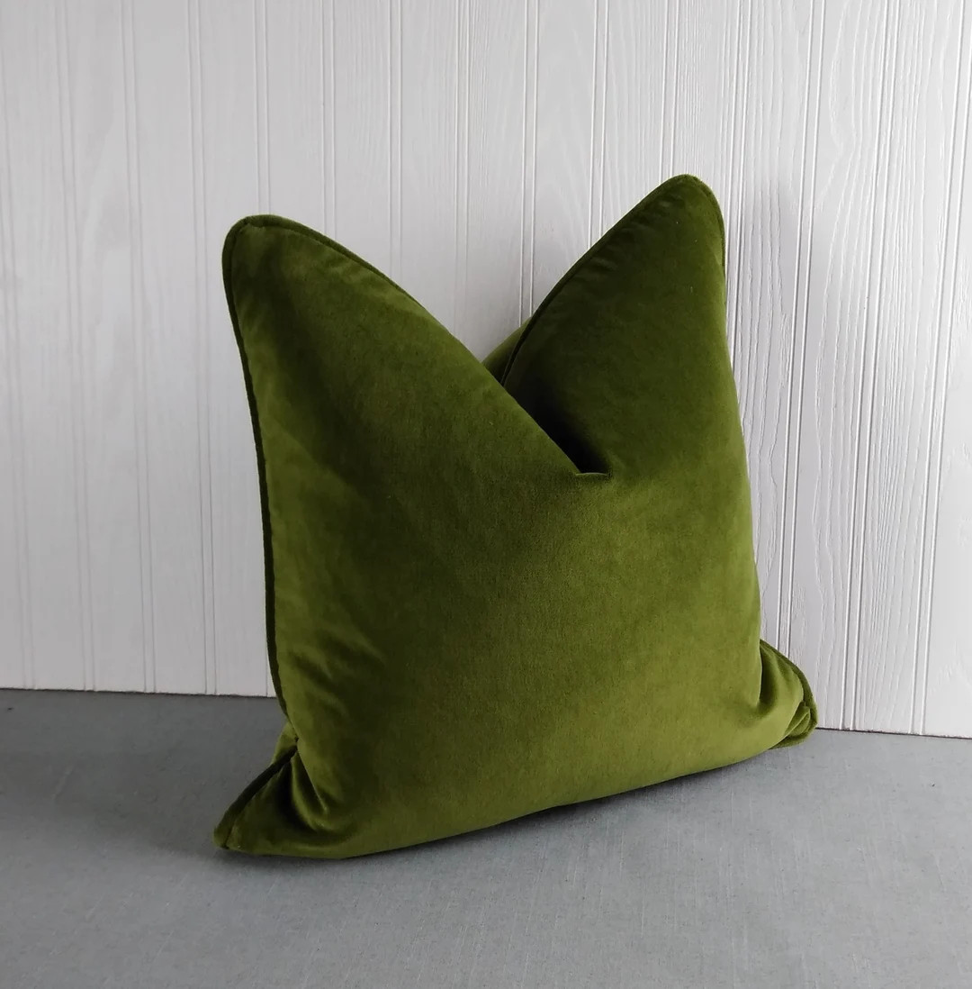 Green Velvet Pillow Cover Olive Moss FREE PIPING 18x18 20x20 22x22 24x24 13x20 14x22  Made To Ord... | Etsy (US)