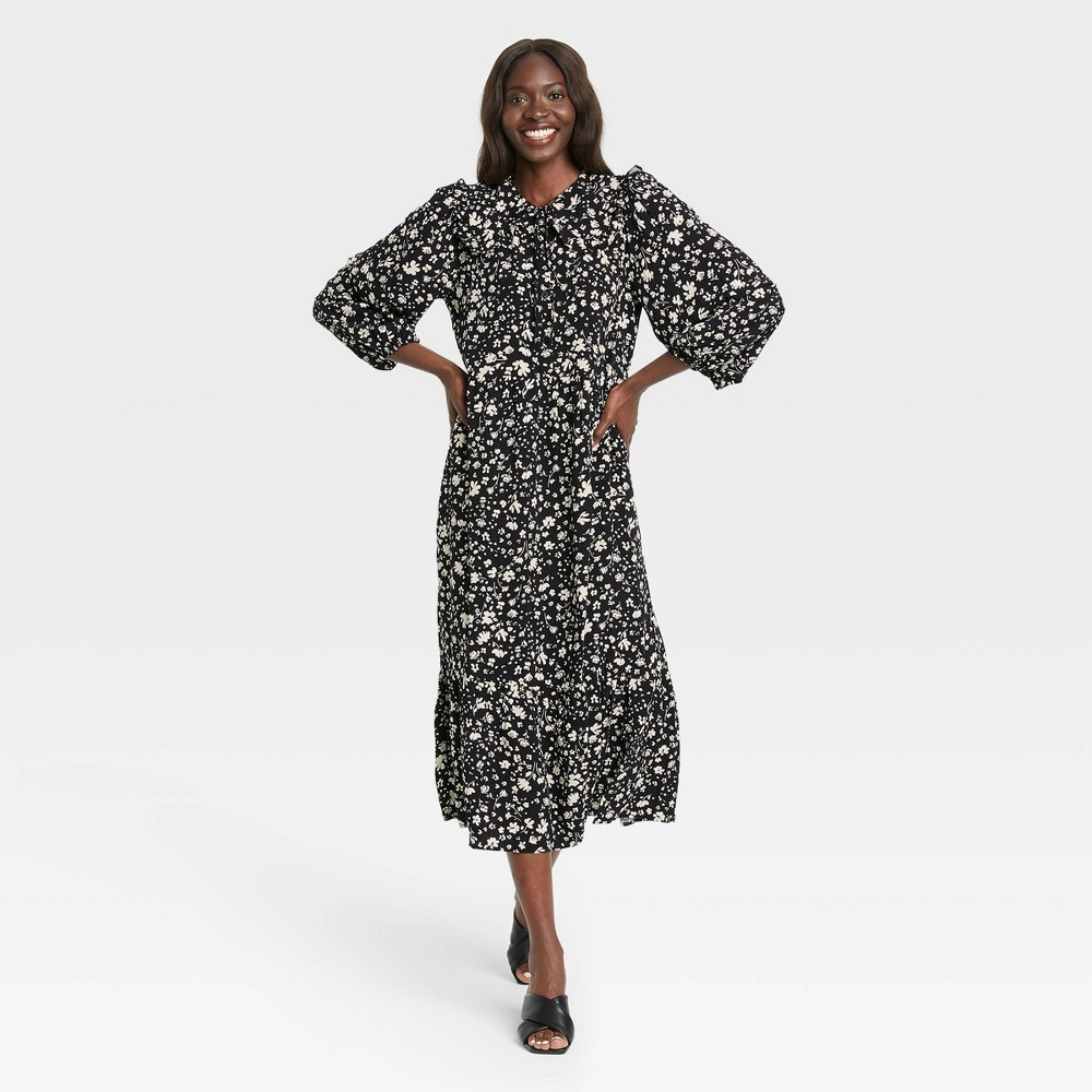 Women's Balloon Long Sleeve Dress - Who What Wear Black Floral M | Target