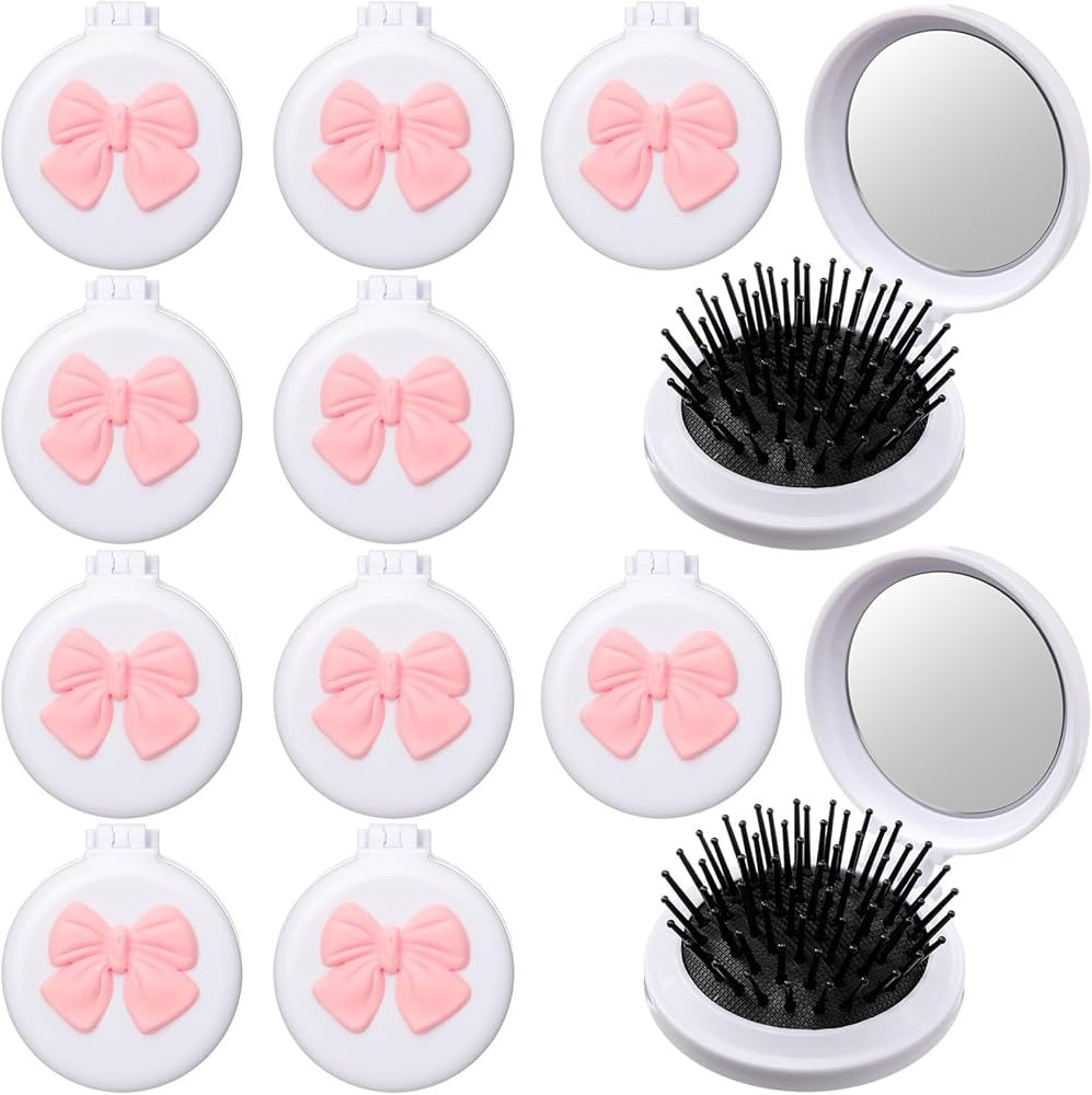 12 Pcs White Coquette Bow Mini Hair Brushes Folding Mirror Coquette Detangler Brush Bulk Round Co... | Amazon (US)