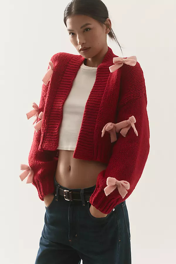 The Alicia 3D Bow Cropped Cardigan Sweater by Maeve | Anthropologie (US)