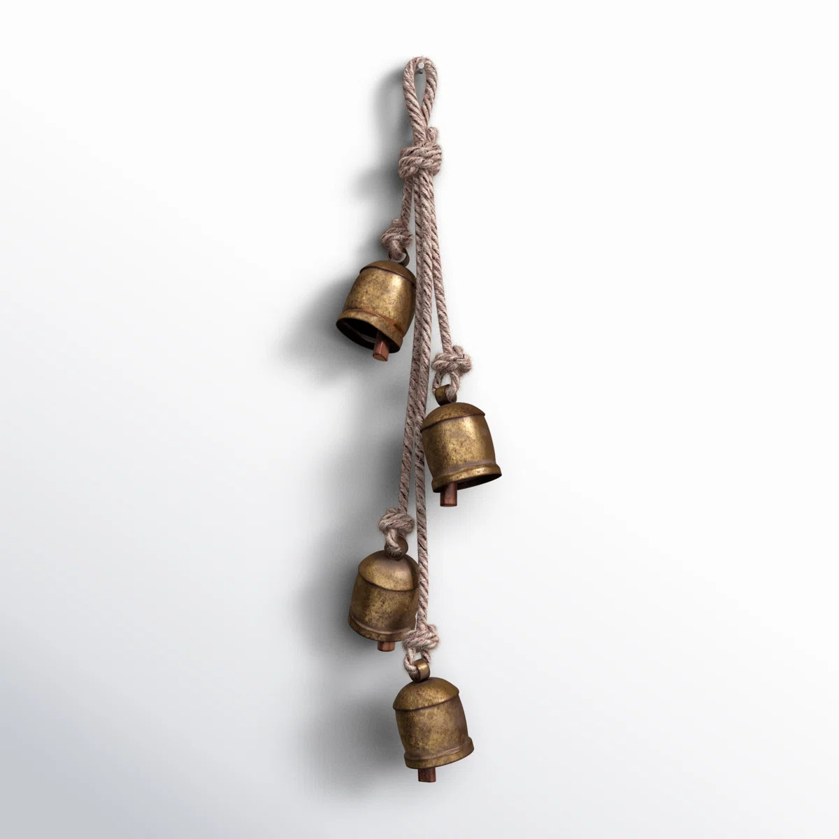 Four Rustic Iron Hanging Bells on Rope \u2013 26" Decorative Christmas Holiday Door Hanger | Wayfair North America