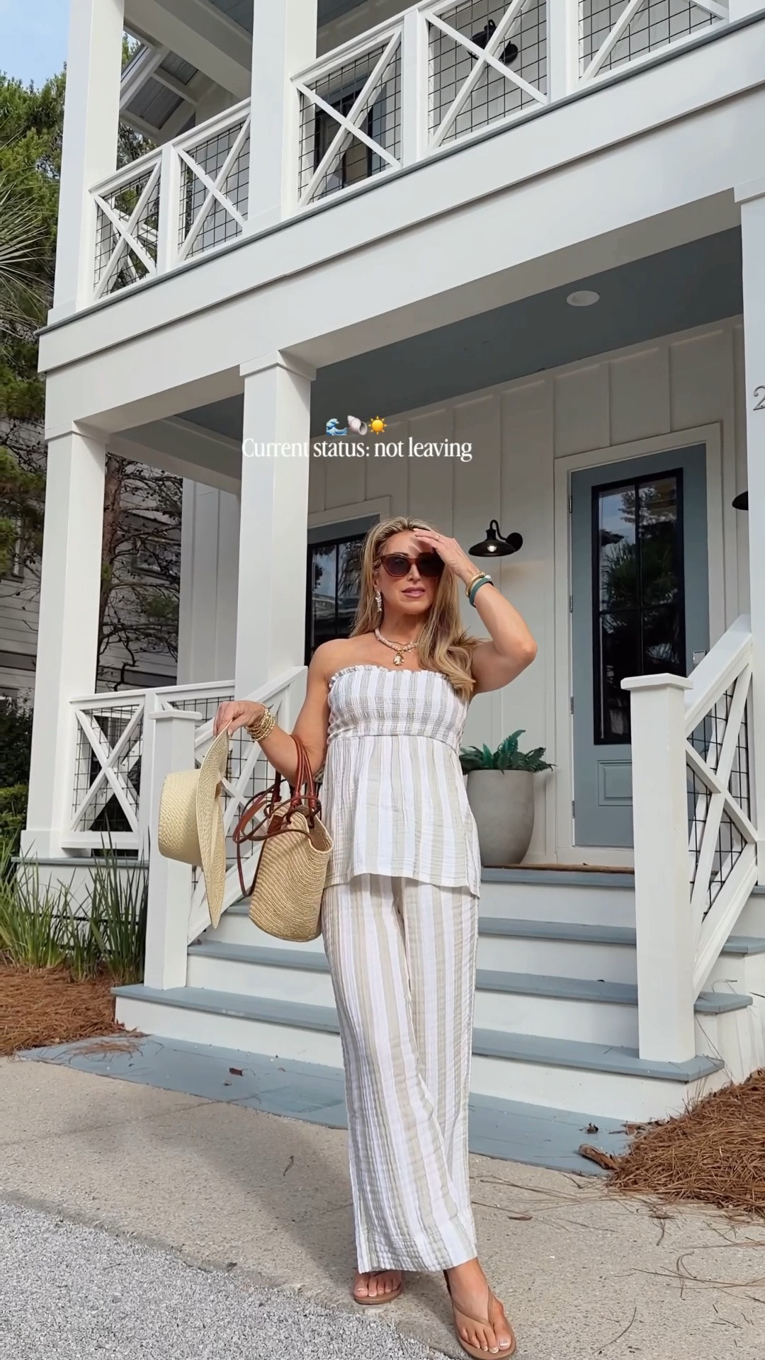 This cotton gauze pants set is perfect for beach vacations. 🌊🐚☀️

Summer outfits, stripe top, vacation outfits beach, sandals

#LTKdayinmylife #LTKstorytime #LTKOver40