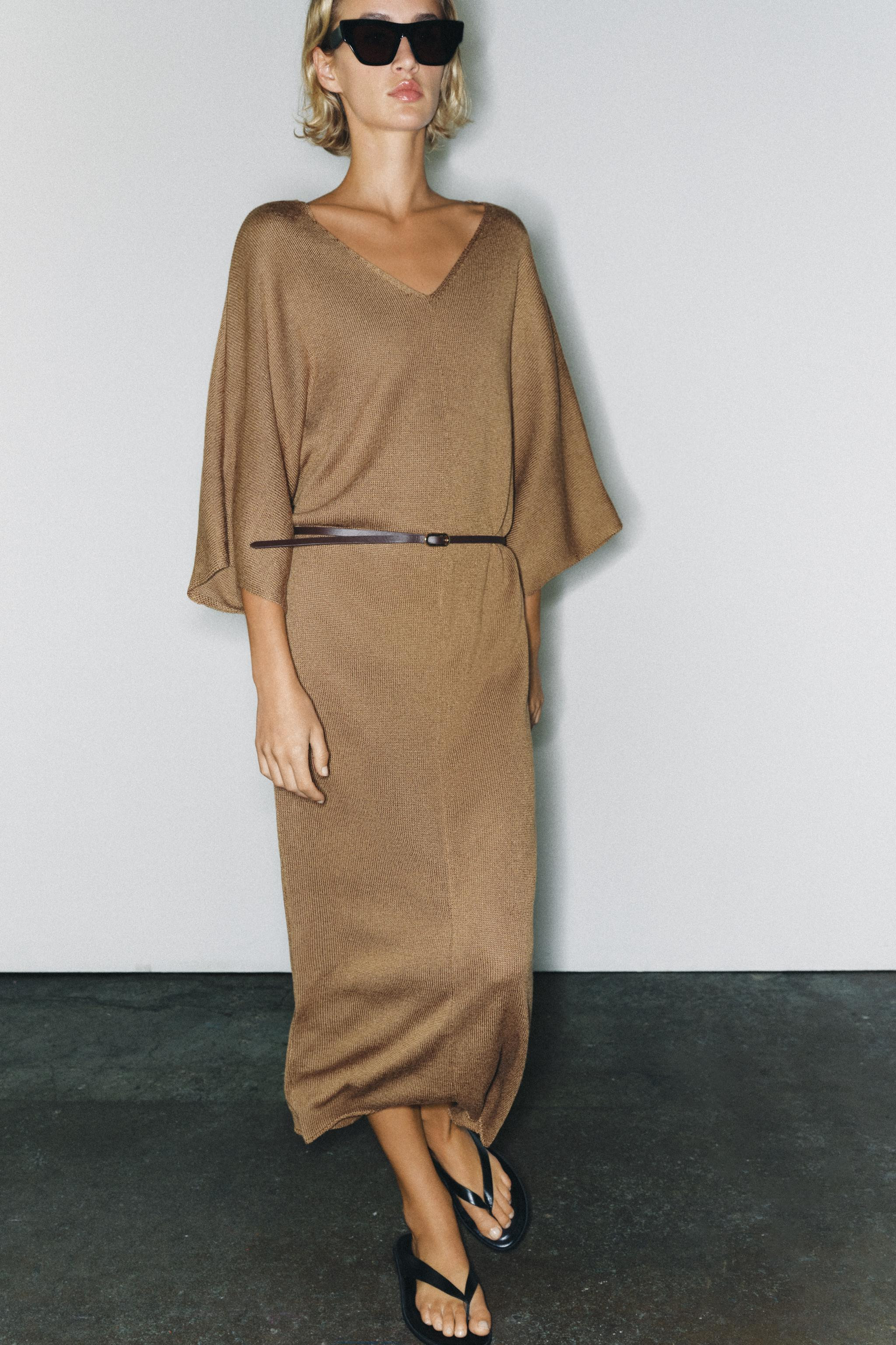BELTED KNIT MIDI DRESS | Zara US