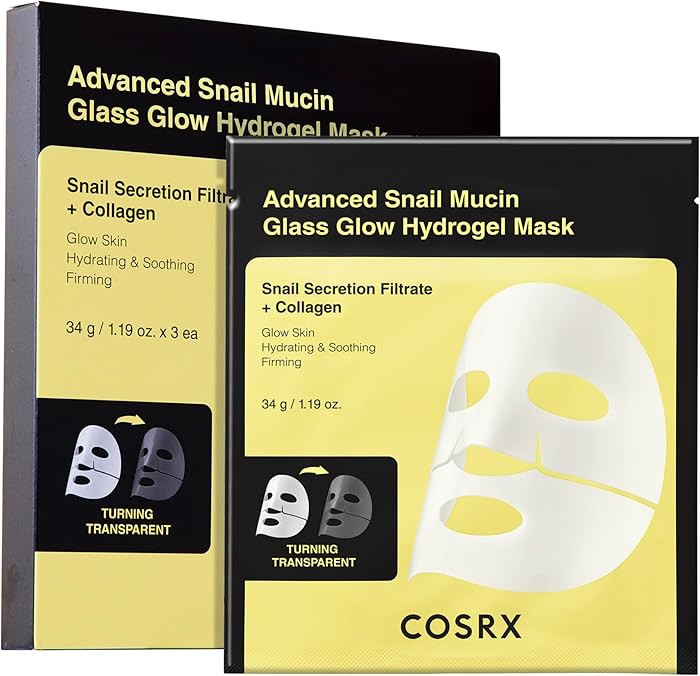 COSRX Advanced Snail Mucin Glass Glow Hydrogel Face Masks Skincare 3 EA, Collagen Face Mask, Trav... | Amazon (US)