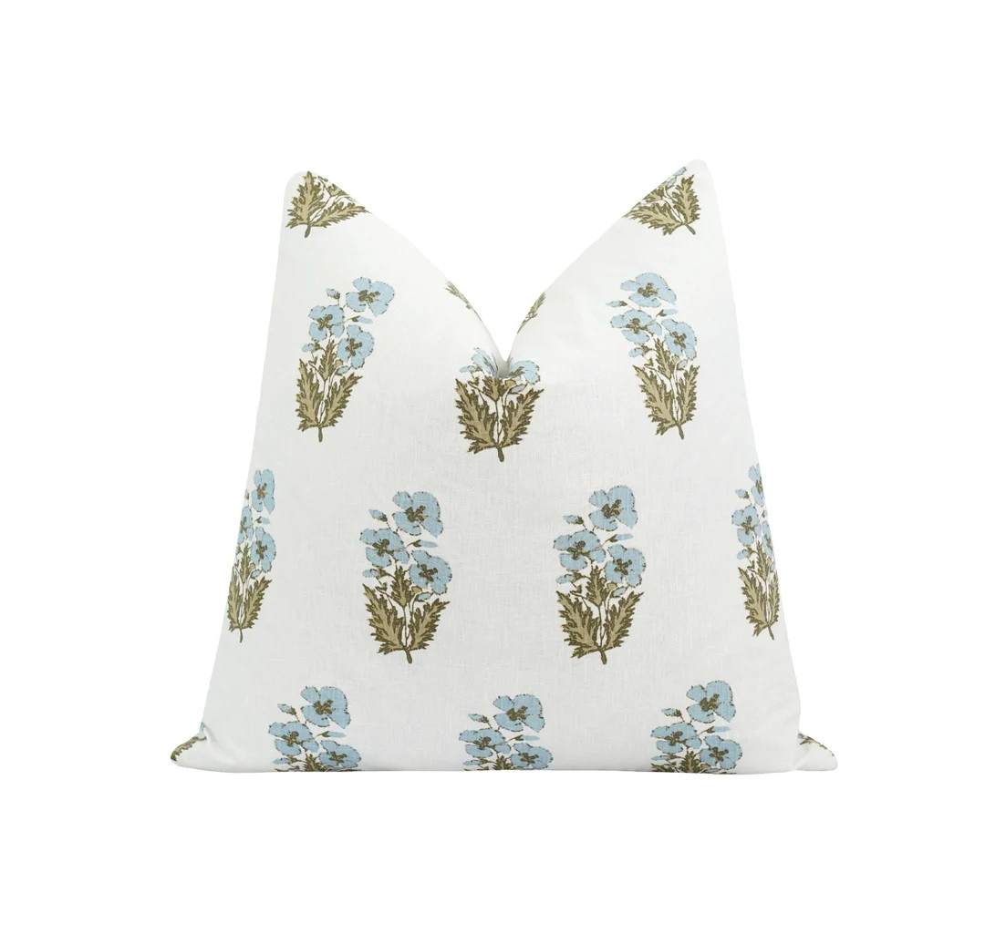 Blue and Green Decorative Pillow Cover, Grandmillennial Style Throw Pillow Case, 18 20 22 Blue Fl... | Etsy (US)