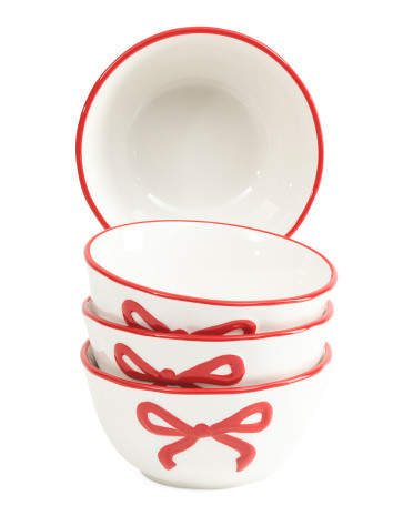 Set Of 4 Hand Painted Bow Side Bowls | TJ Maxx