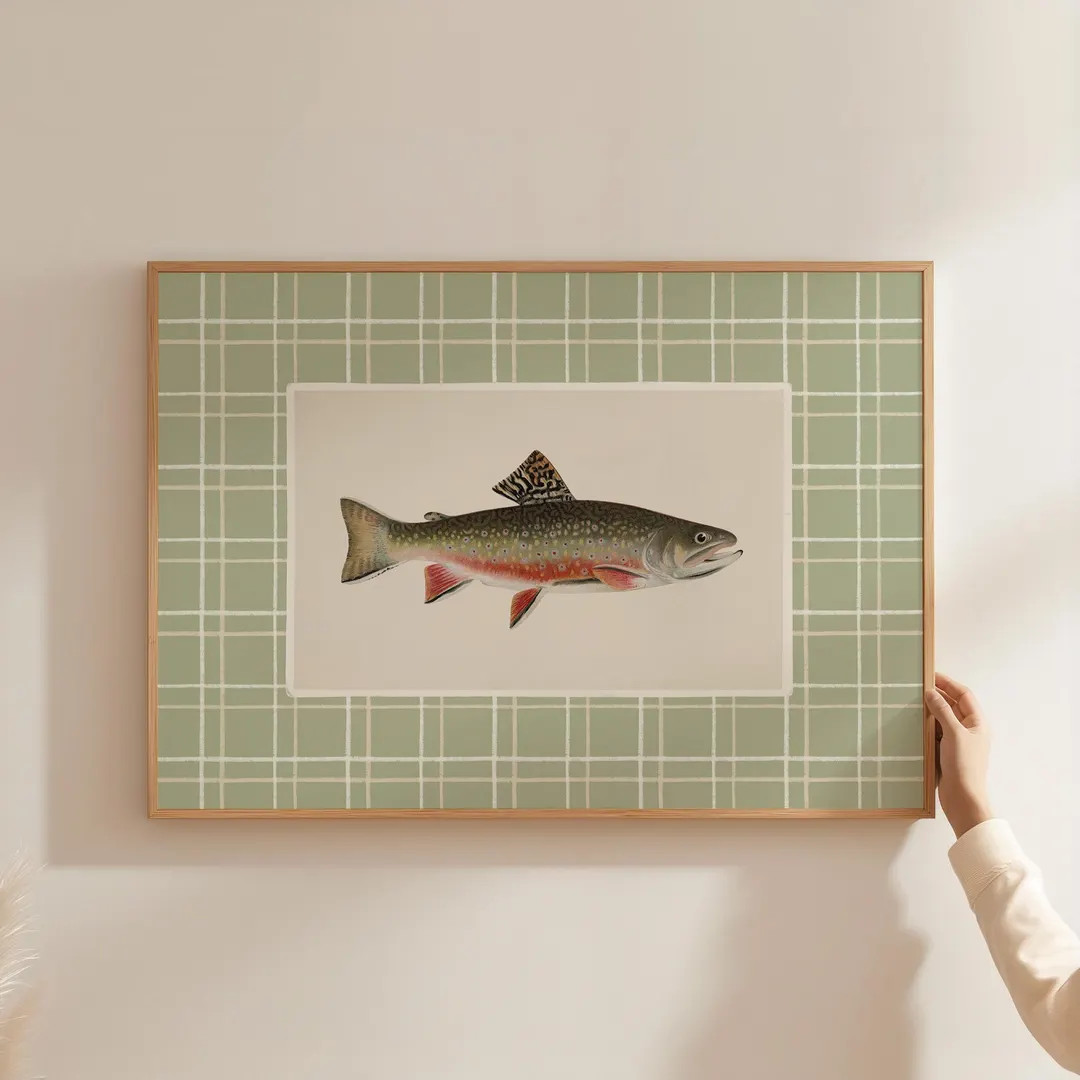 Vintage Fish Painting Art Print, Country Cottage Green Kitchen Decor, Fisherman Aesthetic Wall Ar... | Etsy (US)