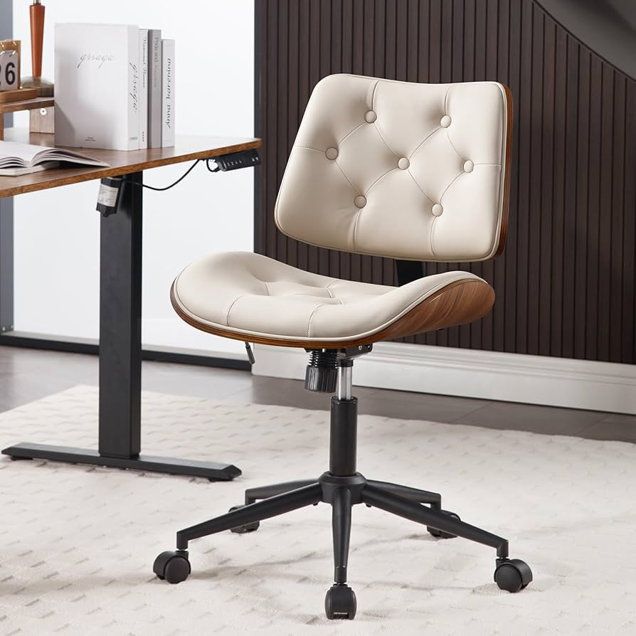 Armless Home Office Chair with Wheels, PU Leather Adjustable Height Computer Desk Chair, 360 Swiv... | Amazon (US)