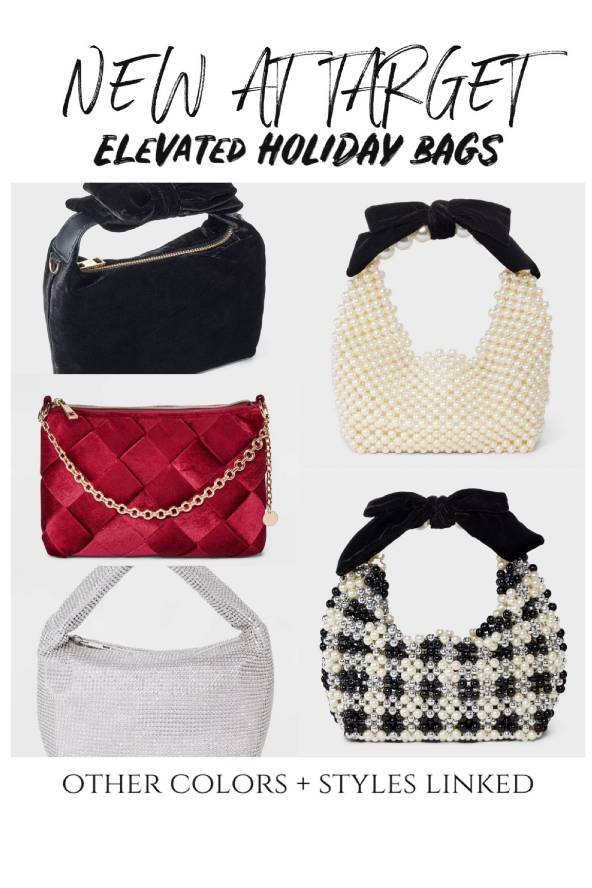 New at Target 
Elevated holiday bags 👛 💚❤️🎄

#LTKHoliday #LTKItBag #LTKFindsUnder50