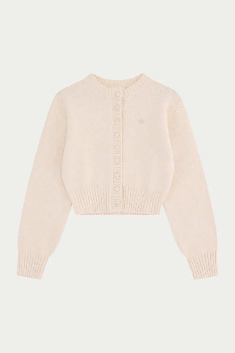 EMBLEM EMBROIDERED KNIT CROP CARDIGAN - BUTTERMILK | The Couture Club