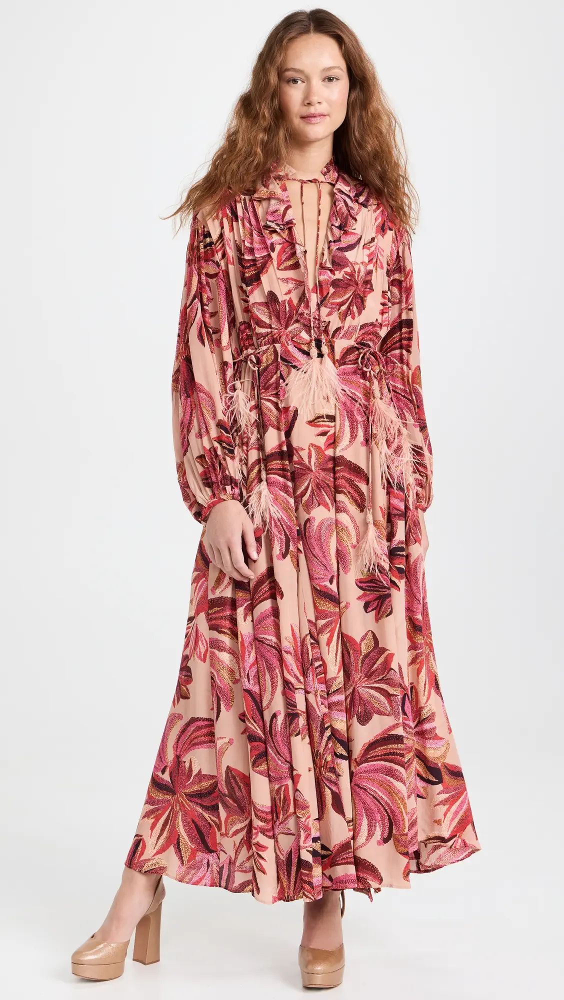 FARM Rio Floral Tapestry Dark Sand V Neckline Maxi Dress | Shopbop | Shopbop