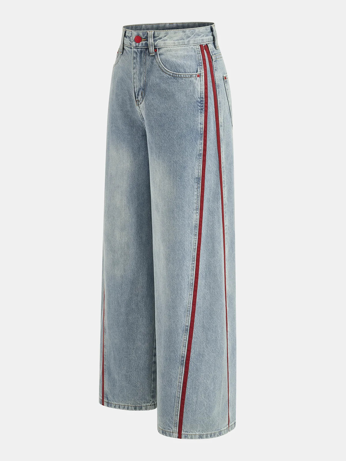 Side Stripe Curved Leg Denim Jeans | Commense