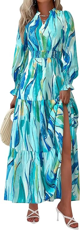 PRETTYGARDEN Women's Floral Maxi Dress 2026 Fall Long Sleeve V Neck A Line Long Flowy Spring Part... | Amazon (US)