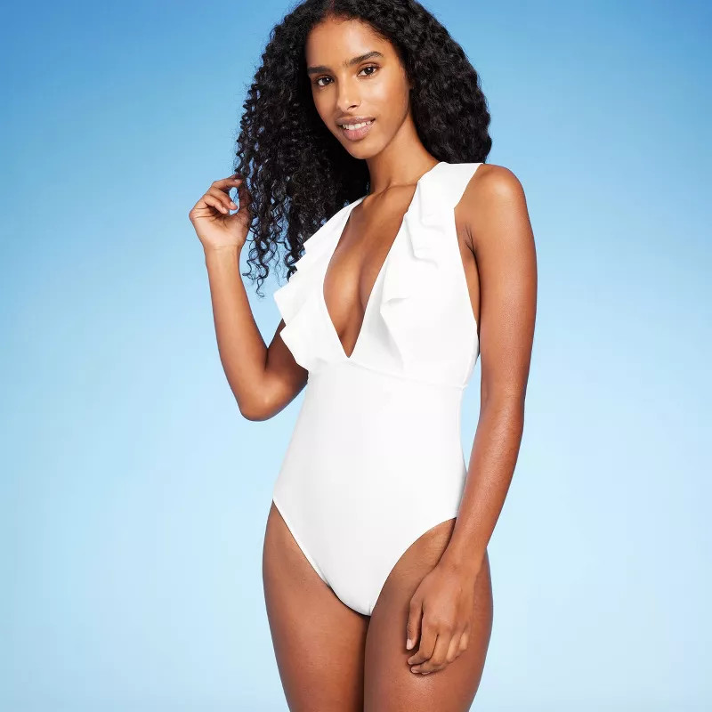 Women's Plunge Flounce Neckline One Piece Swimsuit - Shade & Shore™ | Target
