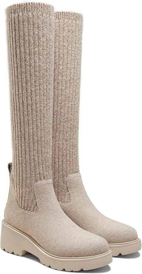 VIVAIA Eduarda Women's Wool Knee High Boots, Round Toe Platform Wedge Chunky Boots, Comfortable W... | Amazon (US)