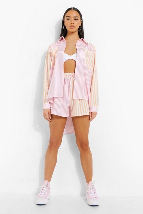 Contrast Stripe Relaxed Fit Shirt | Boohoo.com (US & CA)