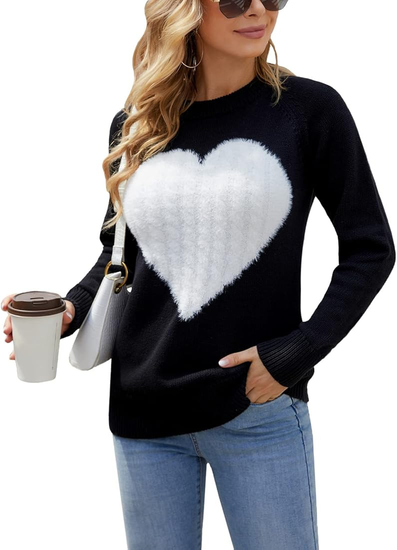 Grooree Womens-Sweater Cotton-Knit Cute-Heart-Crewneck Turtleneck-Pullover - Long Sleeve Fit Chunky  | Amazon (US)