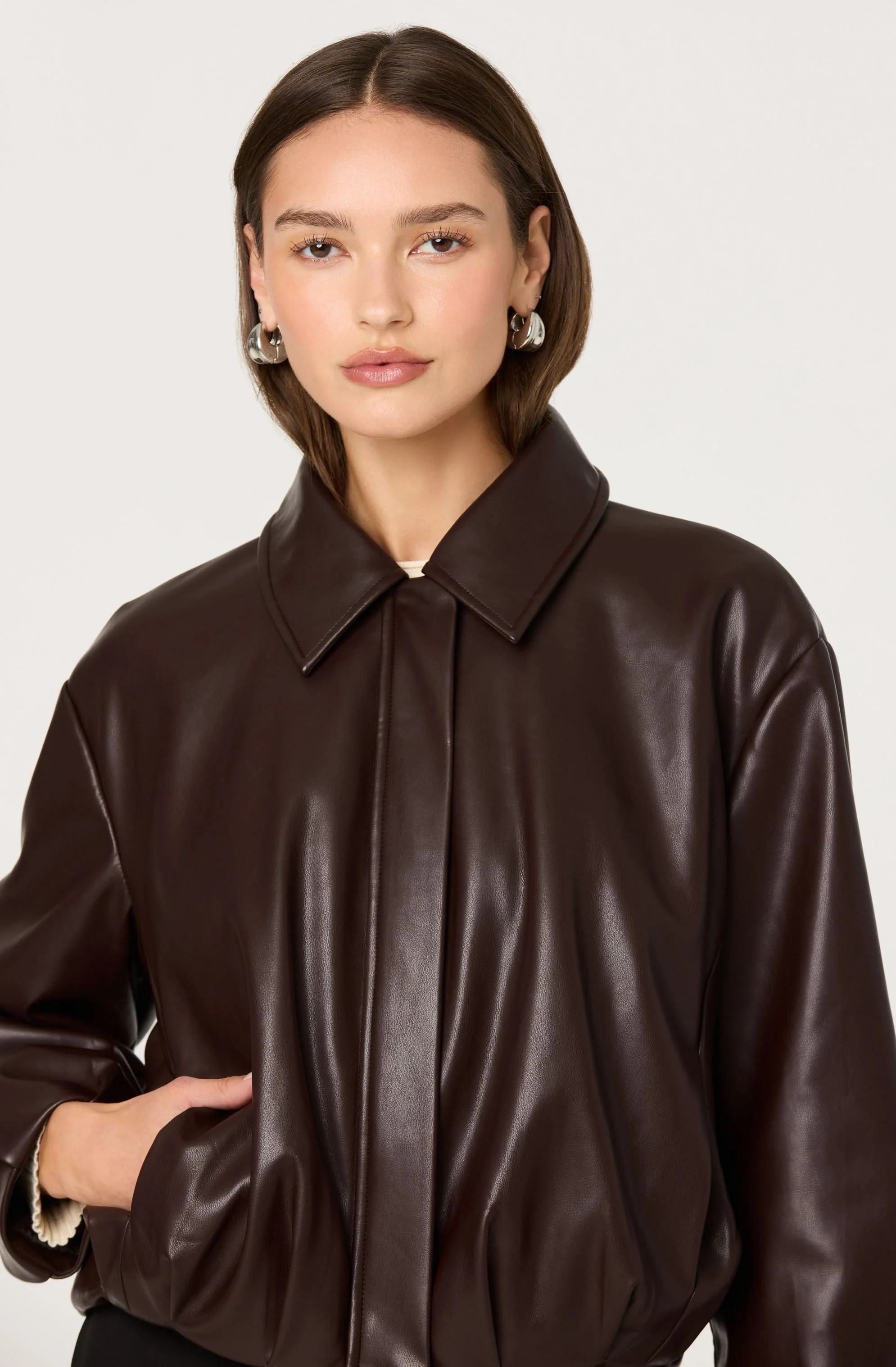 Raevin Faux Leather Bomber Jacket - Dark brown / XS | ASTR The Label (US)