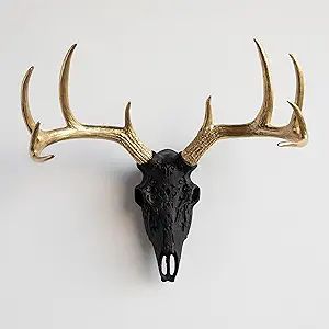 Near and Deer Faux Taxidermy Decorative Carved Deer Skull Wall Mount, Black/Gold, DBS1708 | Amazon (US)