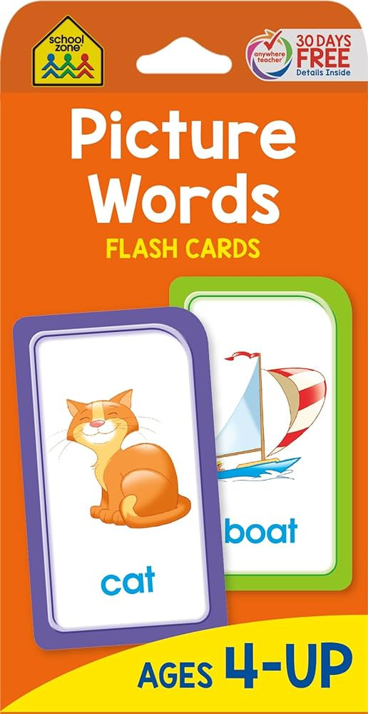 School Zone - Picture Words Flash Cards - Ages 4 and Up, Preschool to Kindergarten, Phonics, Earl... | Amazon (US)