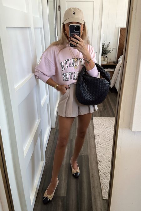 OBSESSED with my favorite daughter sweatshirts! I own it in 3 colors. Wearing an xs in sweatshirt and skort. Chanel flats, Bottega bag. Linking a very similar flats from Amazon that I also own! 

#LTKstyletip #LTKshoecrush #LTKSeasonal