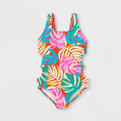 Girls' Leaf Print One Piece Swimsuit - Cat & Jack™ | Target