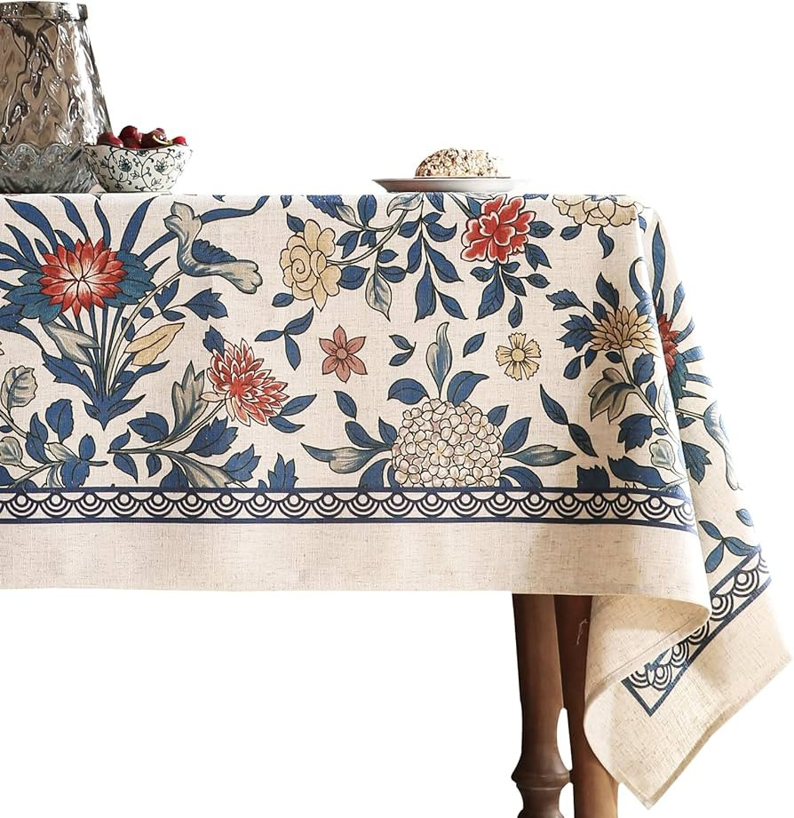 patdrea Designer Small Blue Tablecloth for Square Tables,Vintage Linen with Leaves and Flowers Pa... | Amazon (US)