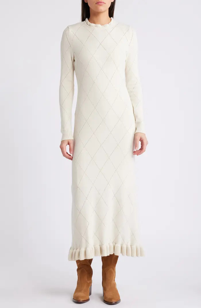 Pointelle Long Sleeve Cotton Blend Sweater Dress | Nordstrom