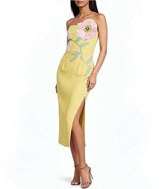 ELLIATT Hope Stretch Crepe 3D Floral Strapless Sleeveless Midi Dress - XS | Dillard's