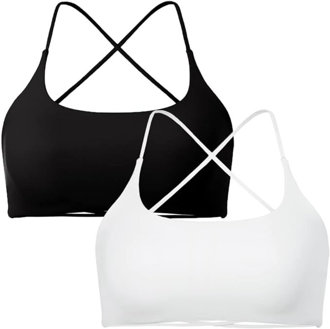 SUUKSESS Women 2 Piece Open Back Sports Bra Pack Strappy Workout Gym Yoga Crops | Amazon (US)