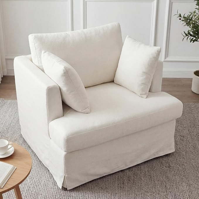 Coastal Oversized Accent Chair for Living Room, 40.2", Chenille, Beige | Upholstered Single Readi... | Amazon (US)