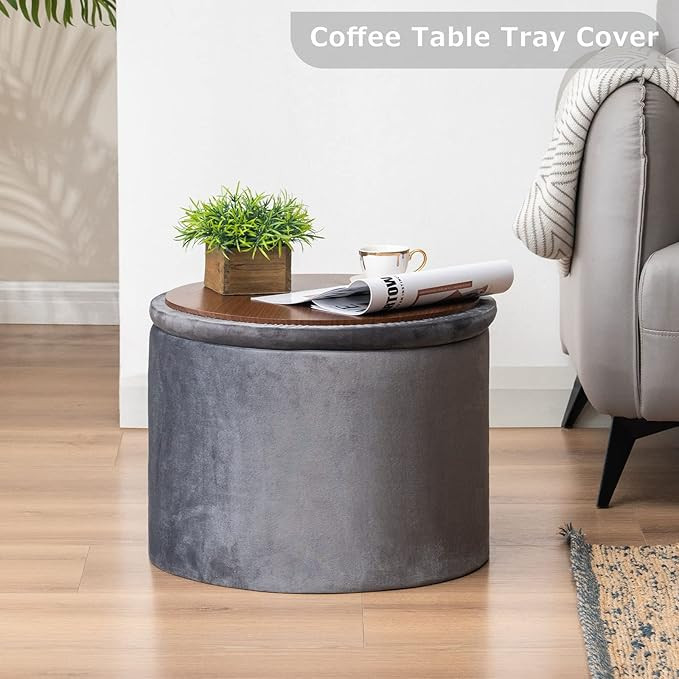 Apicizon 20" Velvet Round Storage Ottoman with Removable Lid, Upholstered Footrest Stool Bench wi... | Amazon (US)